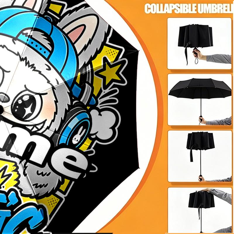 Custom Name Personalized Labubu Print Umbrella, Auto Open Close, 8‑Rib Sturdy Frame, Commute Camping Hiking Use, Birthday Gift
