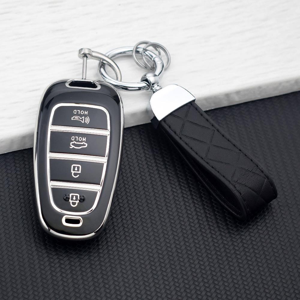 4 Buttons Premium Soft Tpu Smart Key Fob Cover With Keychain For Hyundai Tucson Santa Fe Nx4 Nexo Solaris Prime Atos -