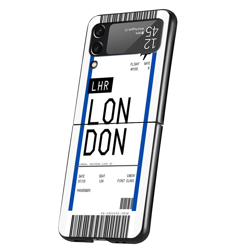 Travel Ticket Label Cover Phone Case For Samsung Galaxy Z Flip 7 6 5 4 3 5G Flip7 Flip6 Flip5 Flip4 Flip3 Black Fundas Shell Gal