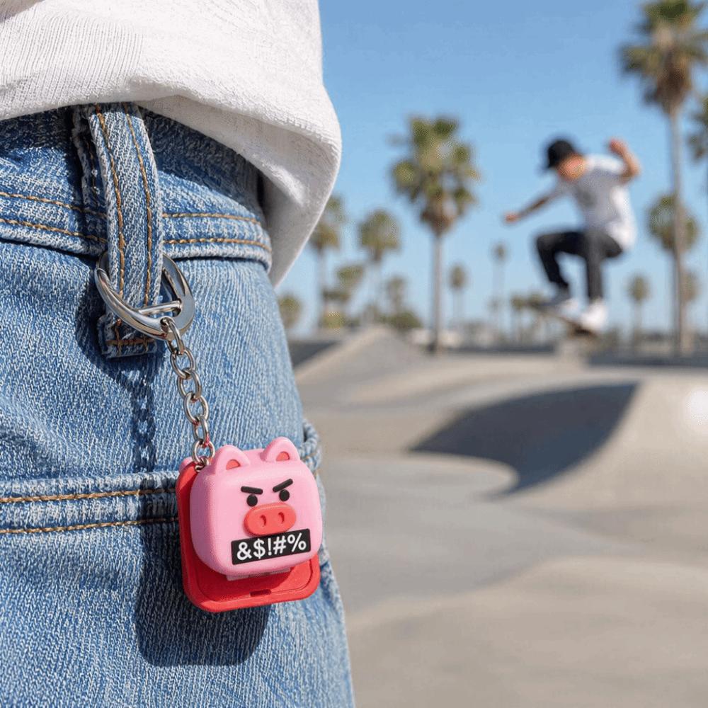 Muffler Sound Pink Pig Button Keychain Swear Sound Fidget Clicker Keychain Office Use