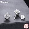 BAMOER Four-leaf Clover Moissanite Earrings, Natural Freshwater Pearls Round Cut Lab Created Diamond Wedding Stud Earrings S925