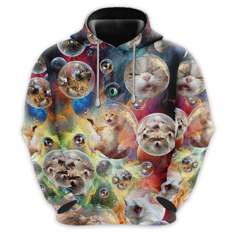 Men's Funny Cat And Pizza Graphic 3D Hoodies Fashion Men Women Long Sleeve Hooded Anime Sweatshirt Pullover Oversized Streetwear