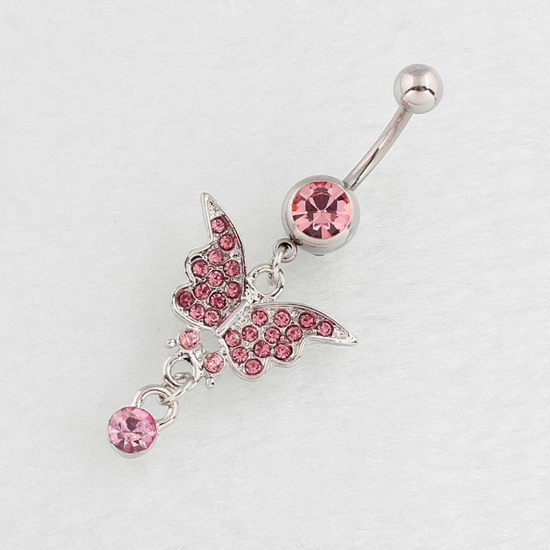 

Сексуальное кольцо-бабочка для пупка из нержавеющей стали, пирсинг для пупка, ювелирные изделия для женщин, высококачественное украшение для тела розовый