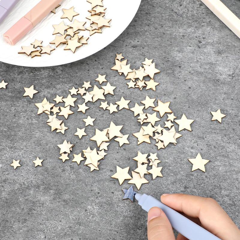 100pcs/lot Unfinished Wooden Stars/Heart Ornaments, Assorted Size Cutout Blank Wood Pieces Cutouts for Christmas Wedding Decor