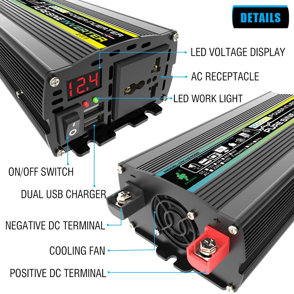 4000W Dual USB Solar Power Inverter 12V To 220V Car Power Inverter Charger Converter Adapter Modified Sine Wave Transformer Kit