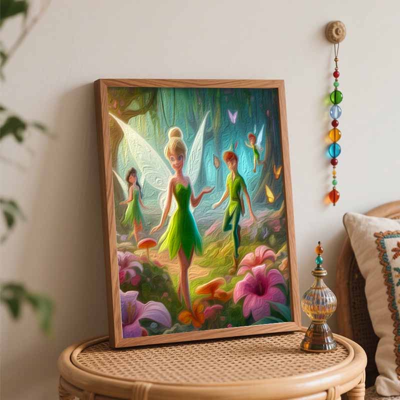 Disney DIY Oil Painting Kits Tinkerbell Peter Pan Forest Flowers Hand Painting Home Decor Craft Gift Ideas Wall Art Unique Room Decor