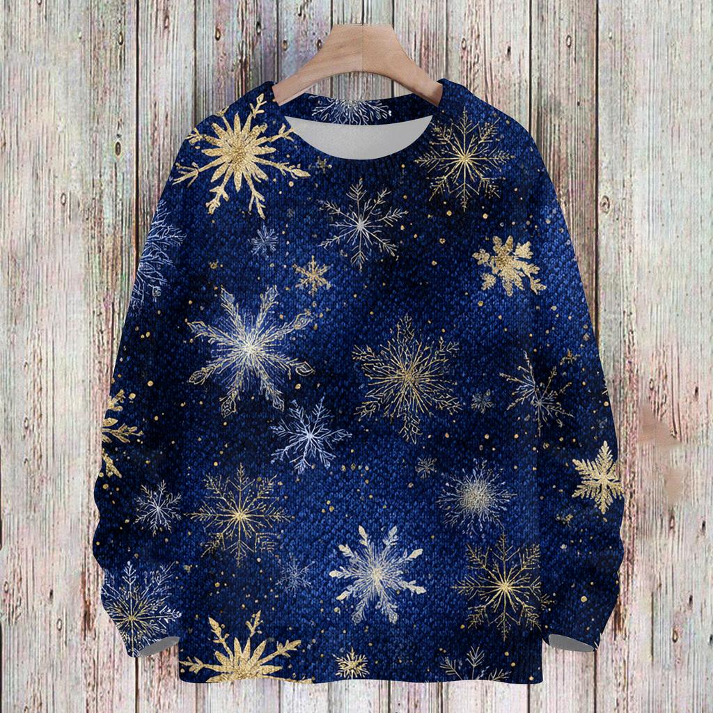 Ladies' Fashionable And Casual Christmas Cute Printed Round Neck Long Sleeved Knitted Yarn