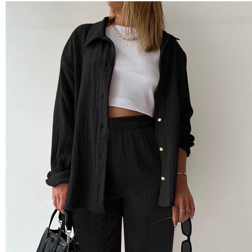 Two Piece Suit Women Summer Muslin Shirt And Trousers Clothes Two Piece Beachwear Suit Two Piece Suit Women