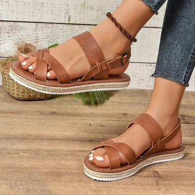 Fashion Ladies Shoes 2024 Hot Sale Buckle Strap Women's Sandals Fashion Peep Toe Casual Sandals Women Brand Plus Size Solid Flat Sandals