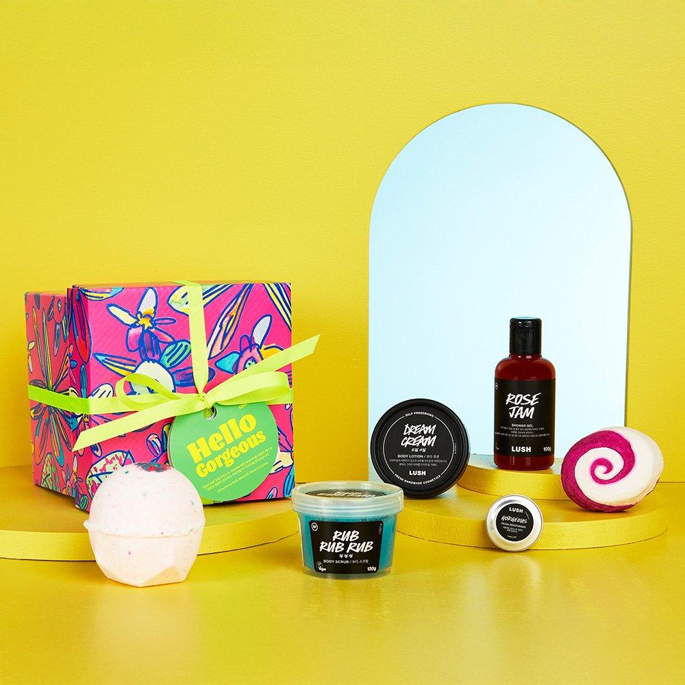 [LUSH] Hello Gorgeous - Gift (Sakura 200g, Dream Cream Self-Preserving 45g, The Comforter 100g, Gorgeous 10g, Rose Jam 100g, Love Love Love 130g)