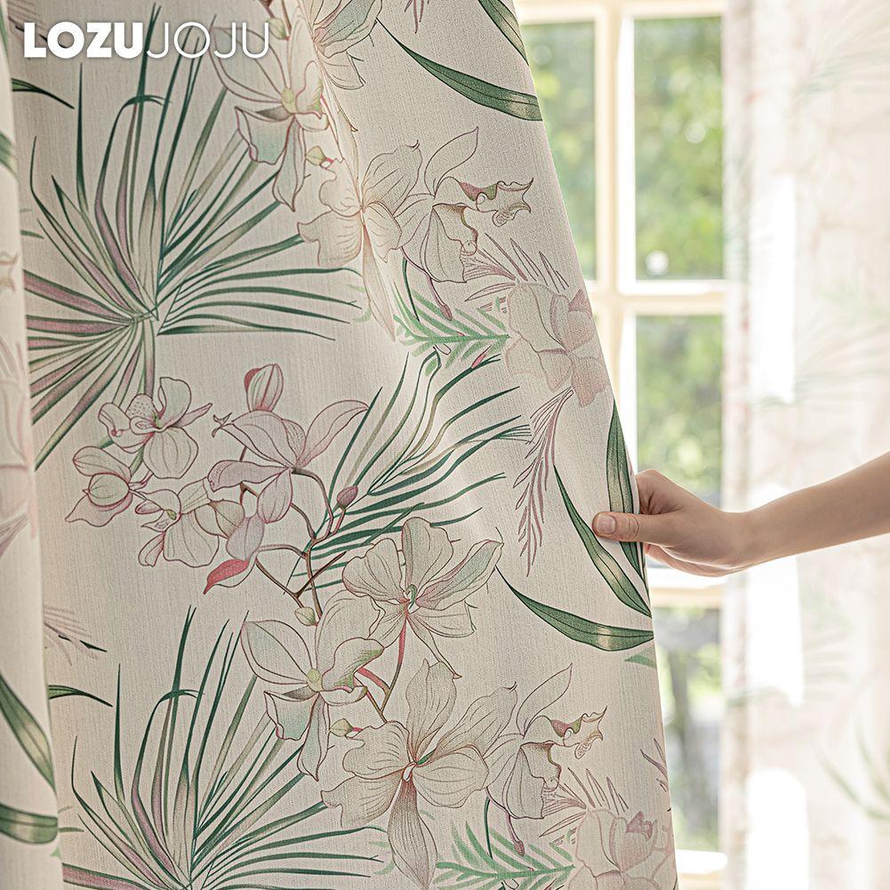 1PC LOZUJOJU Light-colored Blackout Curtains Gentle Green Plant and Floral Printed Curtains for Bedroom Living Room Balcony Window for Home Decor