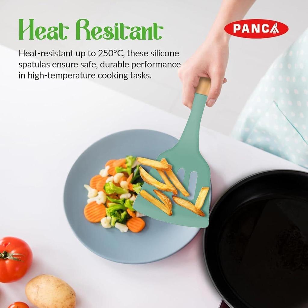 Silicone Non Stick Spatula Set of 3 with Wooden Handle