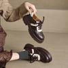 Krazing Pot Sheepskin Round Toe Med Heels Slip on Spring Autumn Shoes Big Size 41 Lace Up Mixed Color Oxford Women Pumps