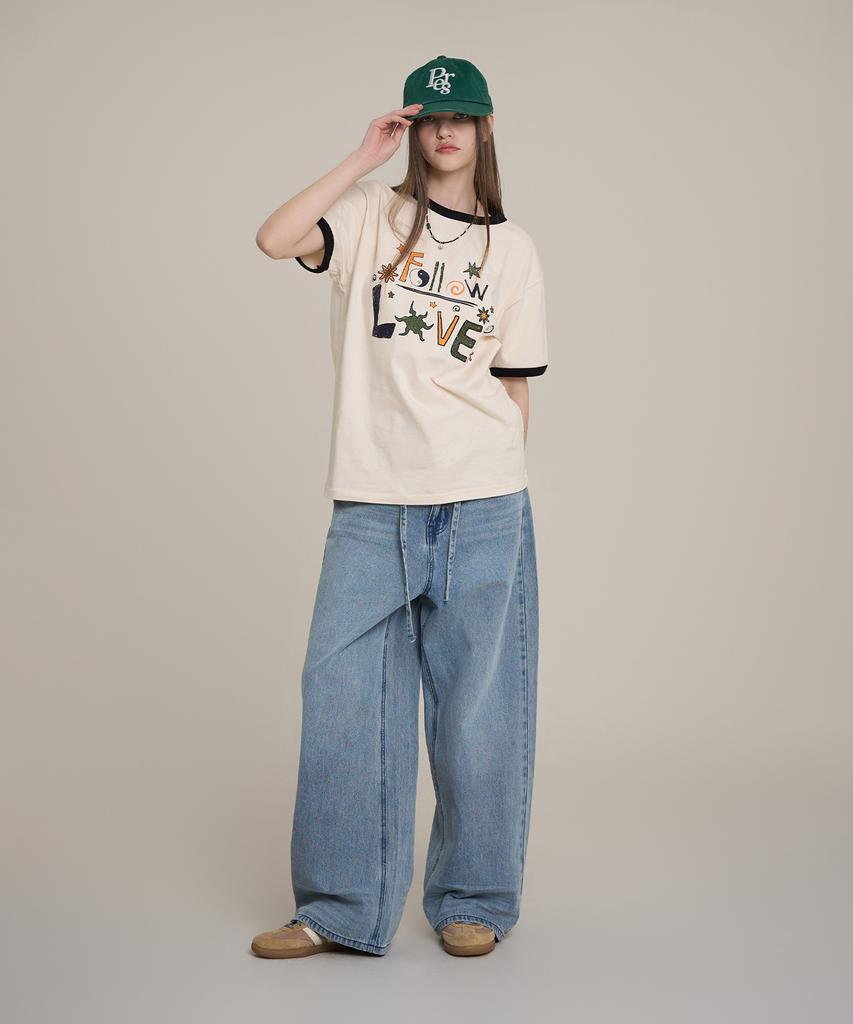 SUPERSUB Cat Wash String Wide Denim Pants - Beige