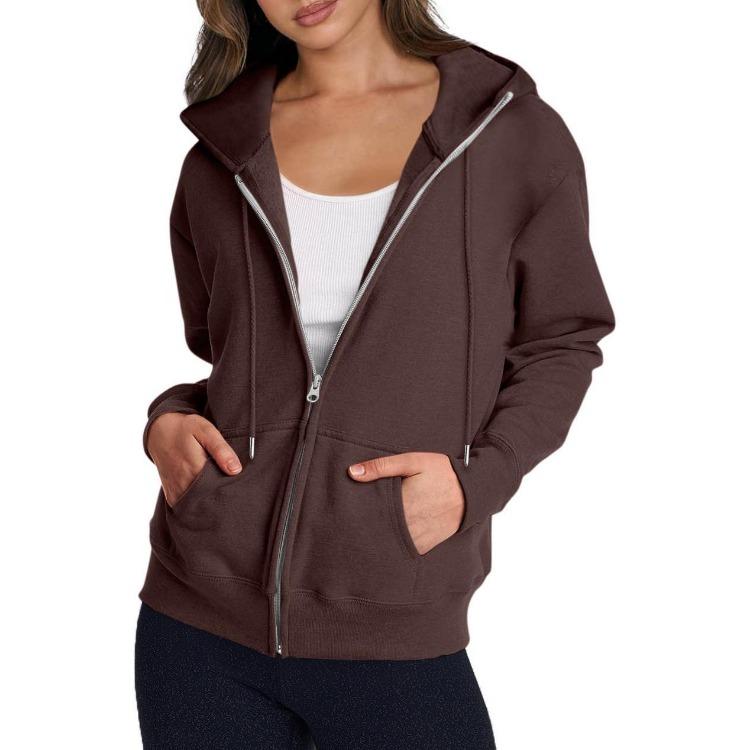 Cool Zippered Solid Color Heading Women Posted Sweatshirt Long Sleeve Casual Fashion