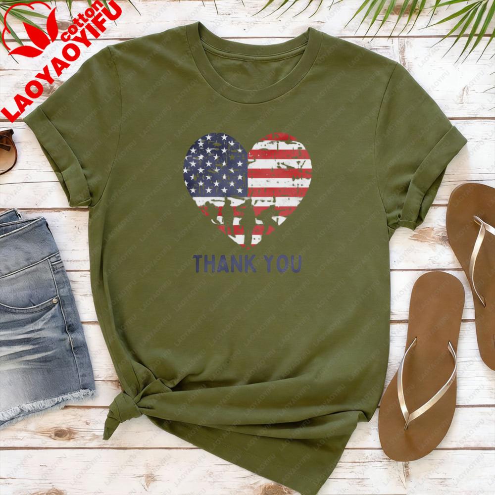 

Memorial Day Shirt Thank You Shir Patriotic American Flag Tops Women Shortsleeved Clothes Army Tees Heart Memorial Day Tops 4XL