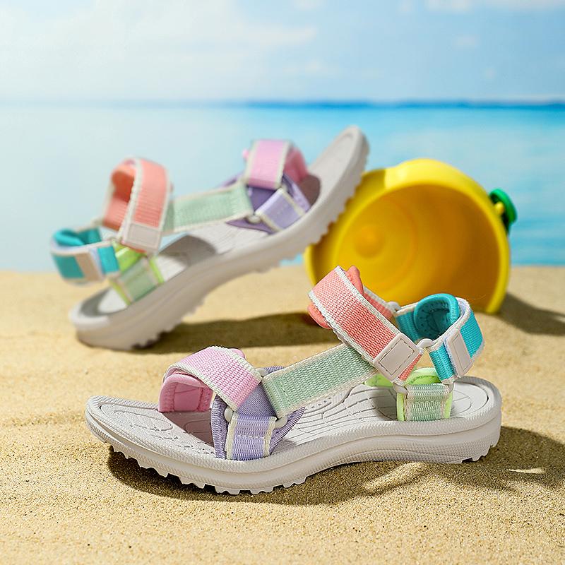 Mädchen Jungen Großes Kind Mehrfarbige Riemen Sport Sandalen Verstellbar Offene Zehen Rutschfest Sommer Kinder Strand Sandalen Outdoor Wasserschuhe