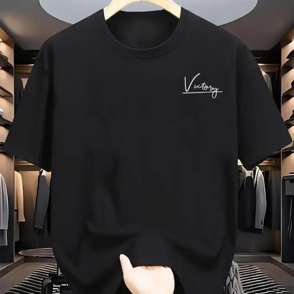 Mens Summer 100 Pure Cotton Fashionable Casual Sports Loose Victory Letters Printed Round Neck Short Sleeved Tshirt Top