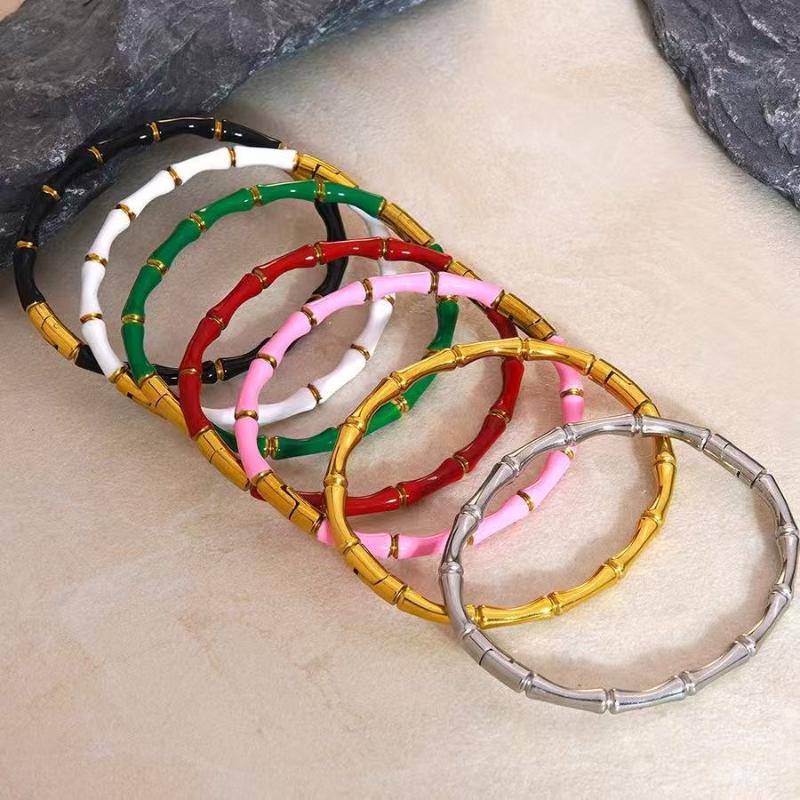 Stylish Colorful Bamboo Joint Bangle Stainless Steel Enamel Bracelet Non-Fading Simple Stainless Steel Bangle Trendy