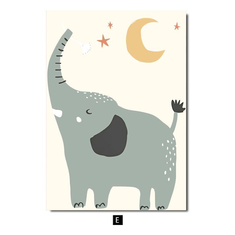 Nordic Creative Baby Cartoon Animal Canvas Painting Tiger Elephant Lion Monkey Giraffe Poster Children's Room Wall Art Decor