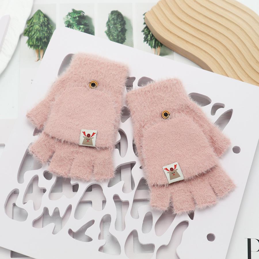 Zimní bezprsté rukavice s odklápěcím vrškem v korejském stylu - Unisex, kreslený design, kompatibilní s dotykovou obrazovkou, ideální pro psaní a ťukání