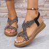 Fashion Rhinestone Decor Wedges Sandals for Women Summer 2025 Bohemian Style Platform Sandles Woman Thick Sole Non Slip Beach Sandalias