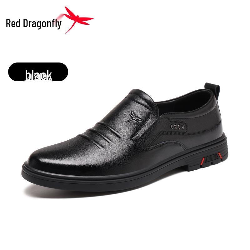 Men s Genuine Leather Slip-on Shoes - Red Dragonfly: Casual, Comfortable, Soft Sole & Upper, Business & Commuting Style. Size 44 чёрный