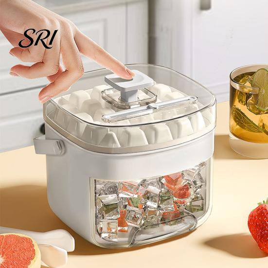 Camping Ice Tray 2-in-1 Press-Release Cube with Storage Bin 48-Cavity Double-Layer Family Maker for Freezer BPA-Free Container Home Party