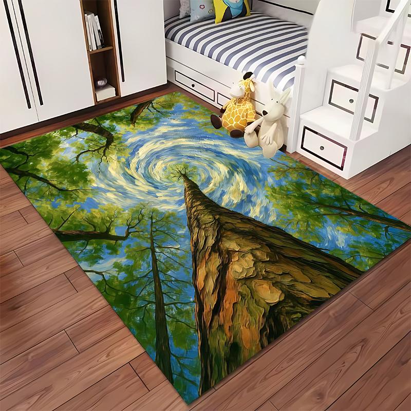 "Nature Tree Spiral Sky Forest Themed Decorative Living Room Carpet" Suitable for Use As an Anti-slip for Living Room Bedroom Sofas