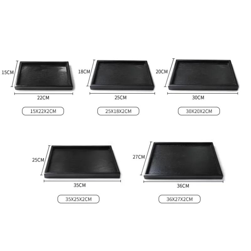 Japanese Black Wooden Dessert Tray, Rectangular Tea Tray, Circular Cake Rack, Cute Tray, Kitchen Accessories, Wooden Tableware