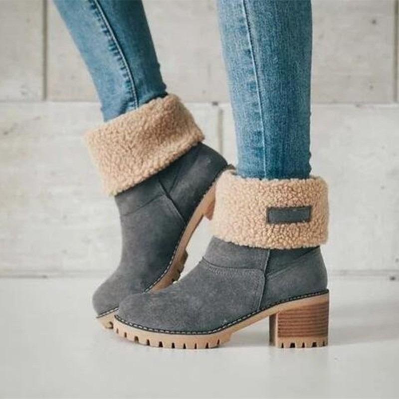 Winter Large Size Mid-calf Boots for Women Thick Heel Lamb Wool Large Cotton Snow Boots Two-way Warm Versatile Women's Shoes
