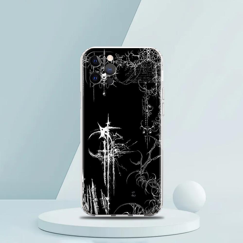 Soft TPU Transparent Phone Case Cover for iPhone 16 15 14 13 12 11 Pro Max XR 8 7 Plus XR Shell Cyber Sigil Cross Line Pattern