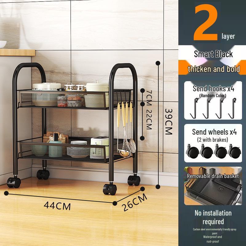 Multi-layer Movable Kitchen and Bathroom Storage Trolley and Vegetable Basket