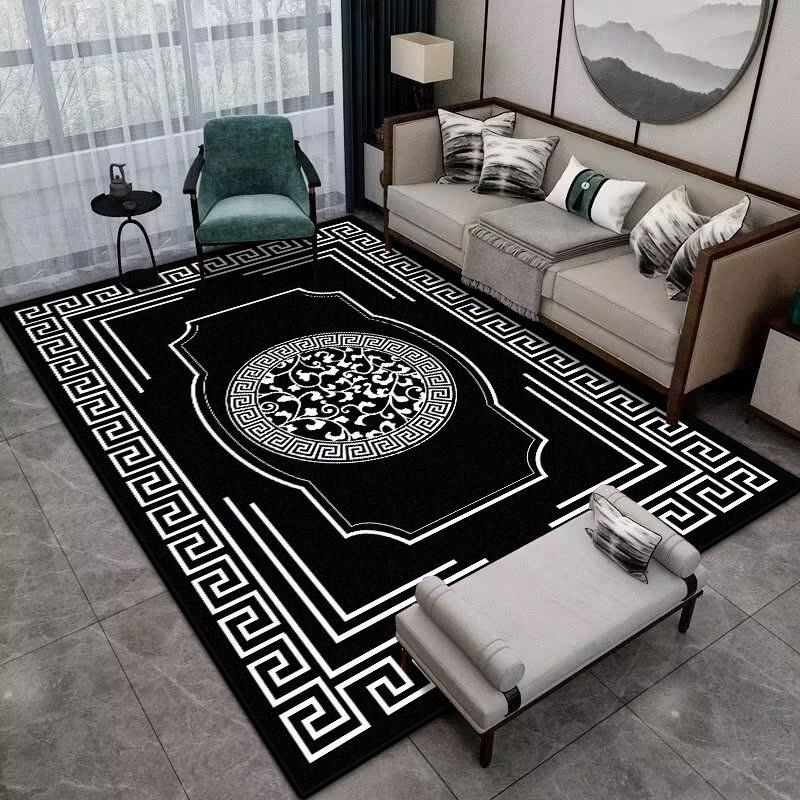 Moderní Jednoduchá Domácí Podložka Měkký Luxusní Koberec do Obývacího Pokoje Protiskluzový Ložnicový Luxusní Dekorace Černý Plošný Koberec Podložka na podlahu