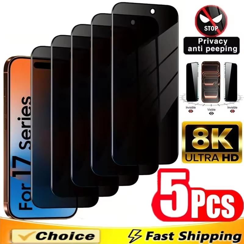 5pcs Full Cover Anti Spy Screen Protector for iPhone 17 16 11 12 13 14 15 Pro MAX Mini Air 16 Plus 16e Privacy Tempered Glass