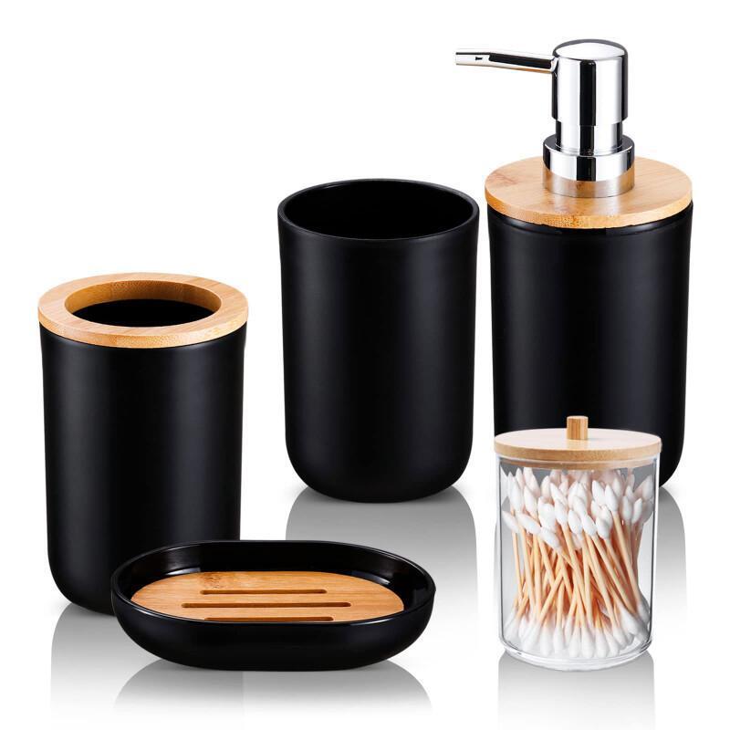 Bathroom Accessories Set - with Trash Can Toothbrush Holder Soap Dispenser Soap and Lotion Set Tumbler Cup