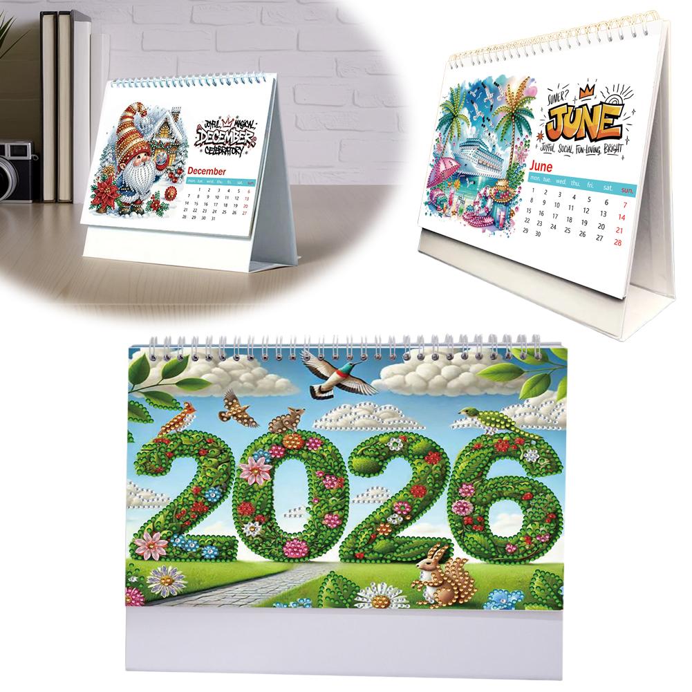 DIY Diamond Art Painting 2026 Desk Calendar Ornament, 2026 Monthly Flip Tabletop Calendar Kit Monthly Planner From Jan To Dec.