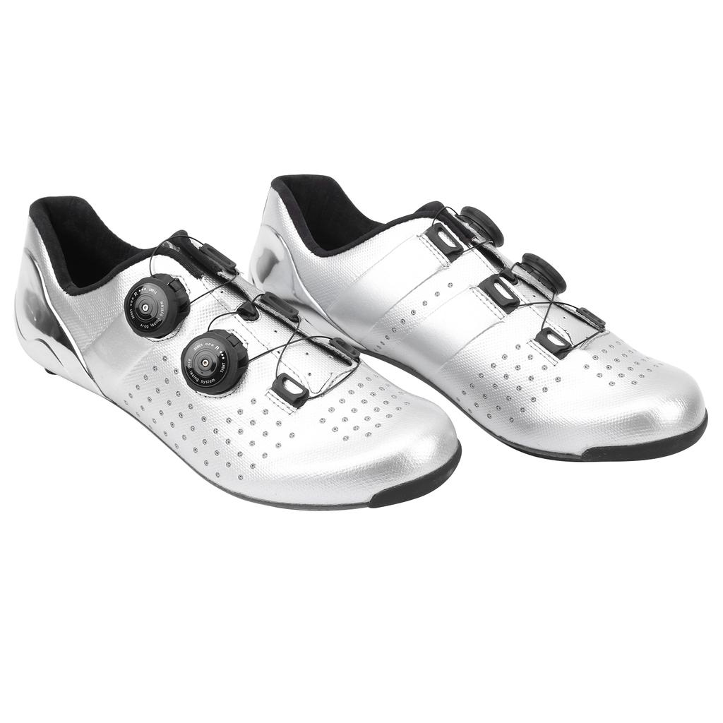 1Pair Outdoor Bike Cycling Shoes Electroplate Silver Vamp Bicycle Road Lock Shoes