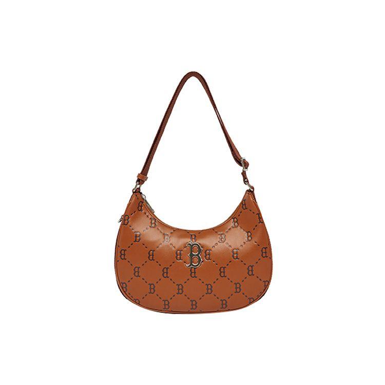 MLB Monogram Series Boston Red Sox Vintage Floral Print Zipper Closure Shoulder Bag Unisex Shoulder Bag Brown 3ABQL012N-43BRS Brown