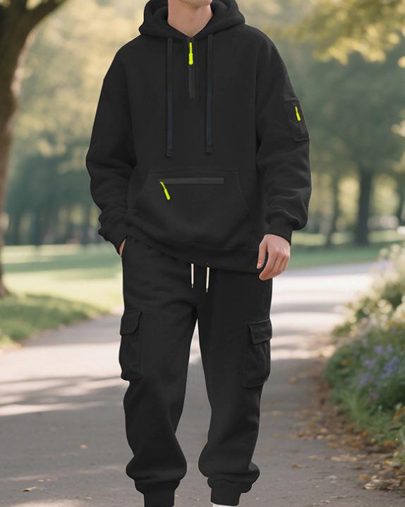 2025 Men's Multi-Pocket Casual Sports Half-Zip Hoodie Set