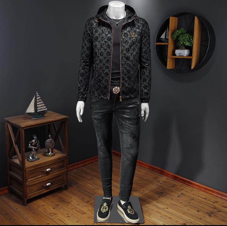 Heren Europese Jacquard Casual Jas met Capuchon 2863 - Lente/Herfst Trendy Top