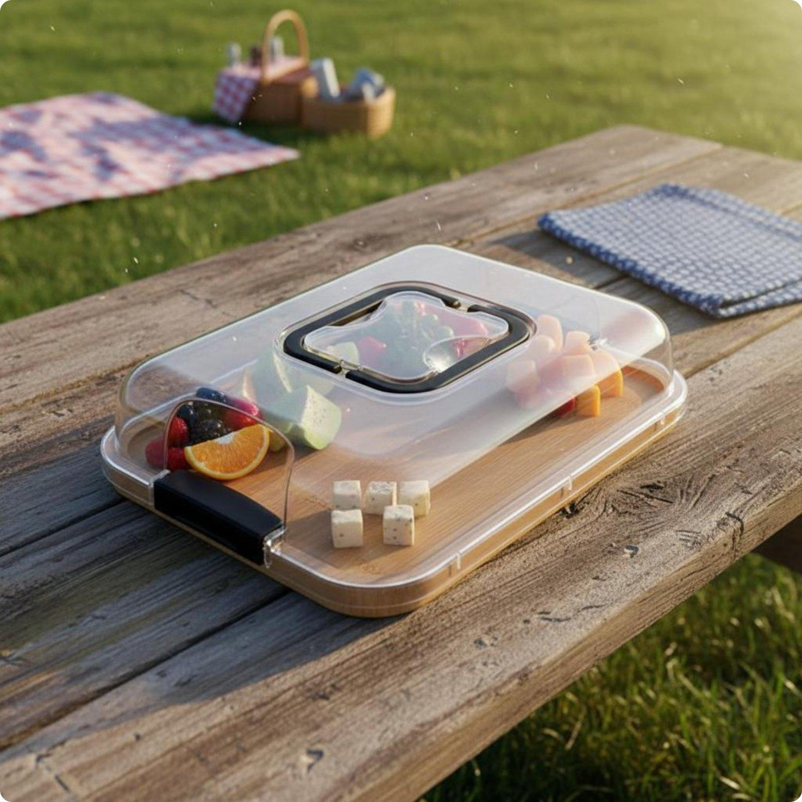 Snack Board with Lid Easy to Carry Bamboo Tray Party Friendly Divided for Outdoor, Small with Lid