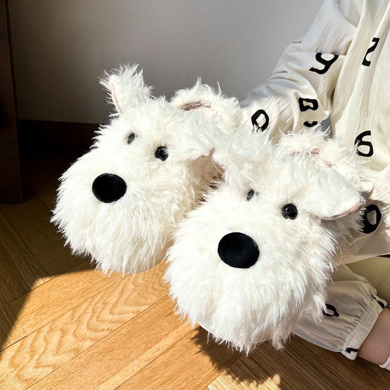 Women Cute Puppy Cotton Slippers 2025 Winter Soft Indoor Warm Slippers Woman Non-Slip Plush Soft Soled Flat Home Cotton Slippers