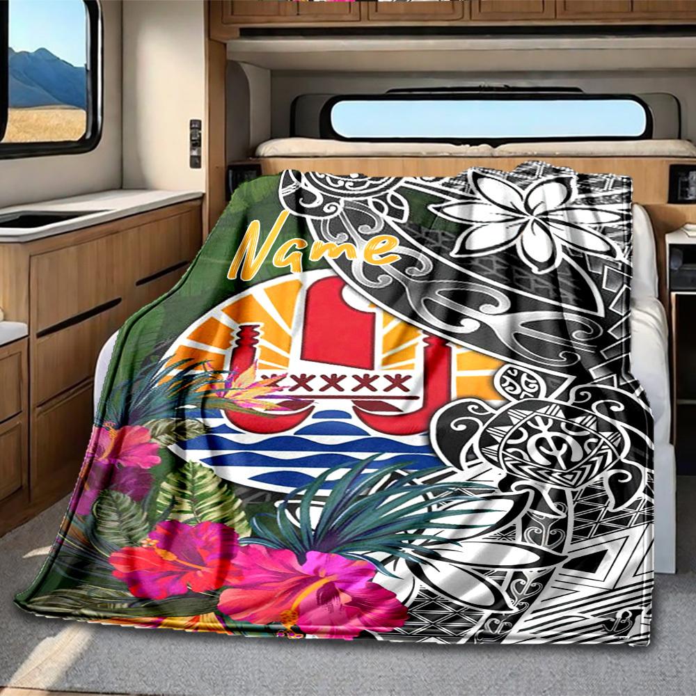 Polynesian Tattoo Design Customize Your Name Rv Blanket Comfortable Soft Lightweight All Season Multi Purpose Blanket For Travel Camping Picnics Sofa