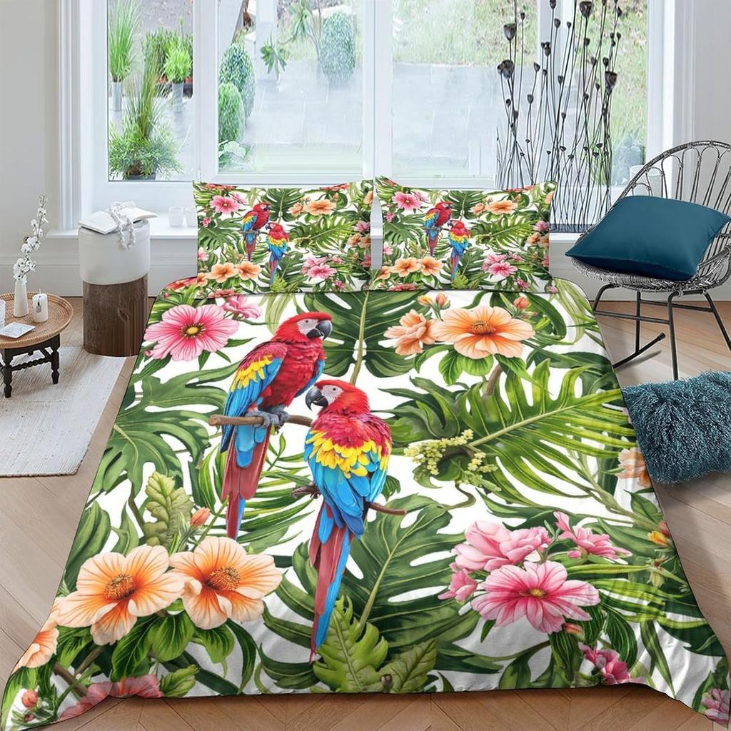3D Design Printed 3PCs Bedding Set Blue Parrot Comforter Cover Home Decor Hidden Zipper, Soft Breathable for Teens,Boys,Girls