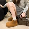 Internet Celebrity Matte Leather Platform Chelsea Short Boots Winter  New Retro Velvet Big Head Heightening Cotton Shoes