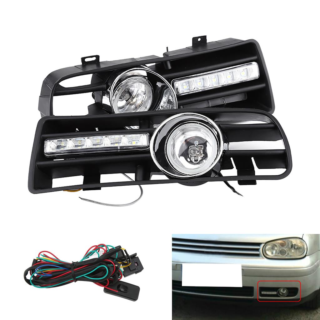 2 Pcs Fog Light Vent Cover, H3 Fog Lights Grilles With LED DRL Lamp for 1997‑2006 TDI MK4