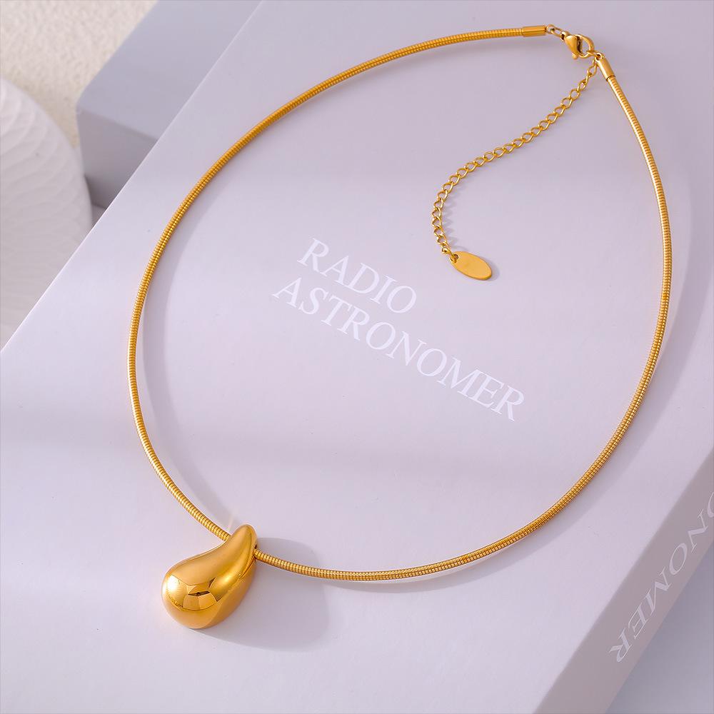 Trendy Gold Water Drop Pendant Necklace - 18K Gold Plated Stainless Steel, Unique Niche Design