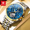 OLEVS Automatic Man Watch Skeleton Flywheel Luxury Original Mechanical Wristwatch Waterproof Stainless Steel Men's Watches 7091