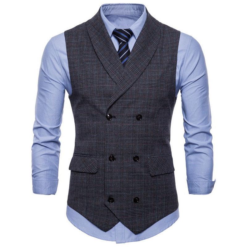Men s Summer Plaid Business Vest - Sleeveless European Style Jacket M темно-серого